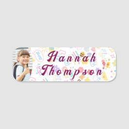 Custom Kid’s Name Colorful Tag with Photo  Namnbricka