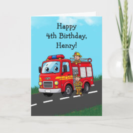 Custom Kid's Fire Truck Birthday Party Kort
