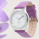 Custom Kids Name Steel Purple Leather Girls Watch Armbandsur<br><div class="desc">Custom, personalized, kids girls fun cool stylish purple leather strap, stainless steel case, wrist watch. Simply type in the name. Go ahead create a wonderful, custom watch for the lil princess in your life - daughter, sister, niece, grandaughter, goddaughter, stepdaughter. Makes a great custom gift for birthday, graduation, christmas, holidays,...</div>