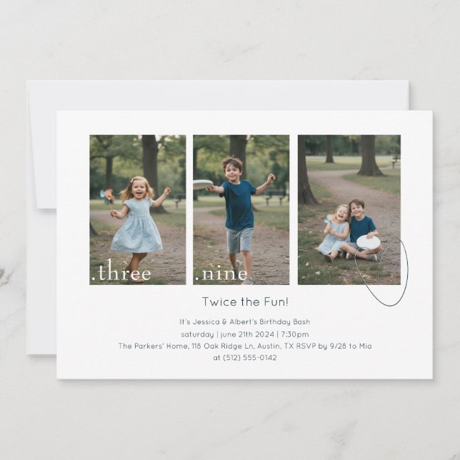 Custom Kids Photo Collage Double Birthday Party Inbjudningar (Framsida)