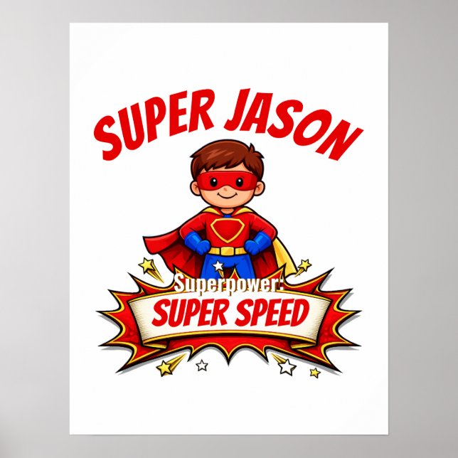 Custom Kids Superhero Name Poster (Framsidan)