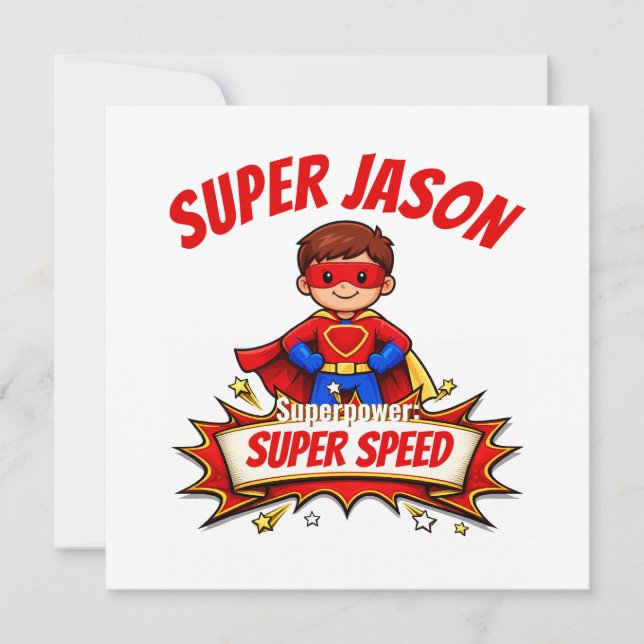 Custom Kids Superhero Name & Superpower Inbjudningar (Framsida)