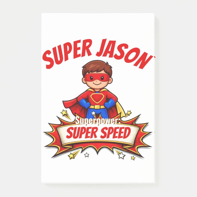 Custom Kids Superhero Name & Superpower Post-it Block (Framsida)