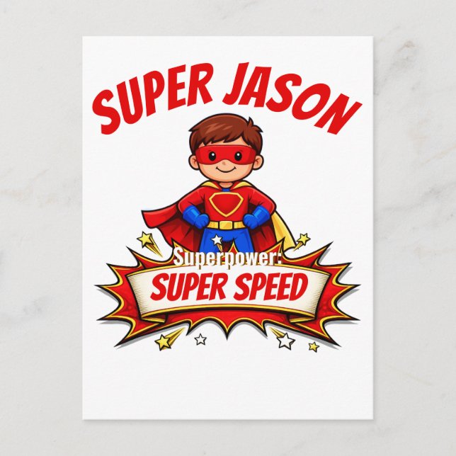 Custom Kids Superhero Name & Superpower Vykort (Framsida)