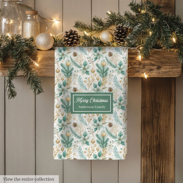 Custom Kitchen Towel White Poinsettia Christmas Kökshandduk (Custom Kitchen Towel White Poinsettia Christmas Gift)