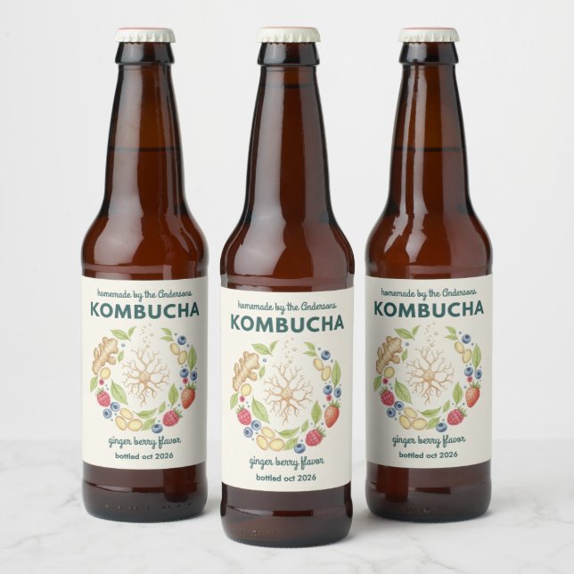 Custom Kombucha Botanical Bottle Label  Ölflaska Etikett (Flaskor)