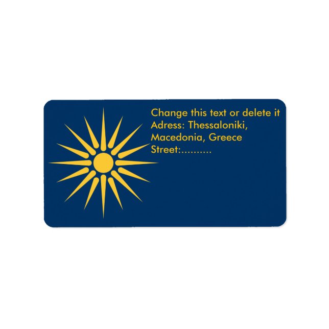 Custom Label with Flag of Macedonia, Greece Adressetikett (Framsidan)