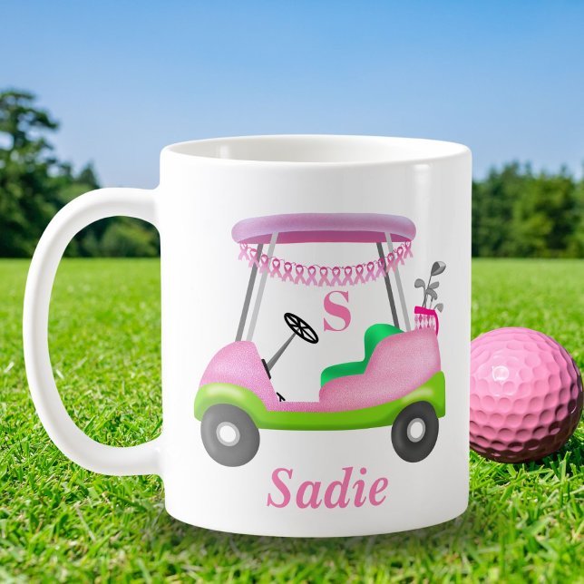 Custom Lady Golf Cart Breast Cancer Monogram Kaffemugg (Skapare uppladdad)