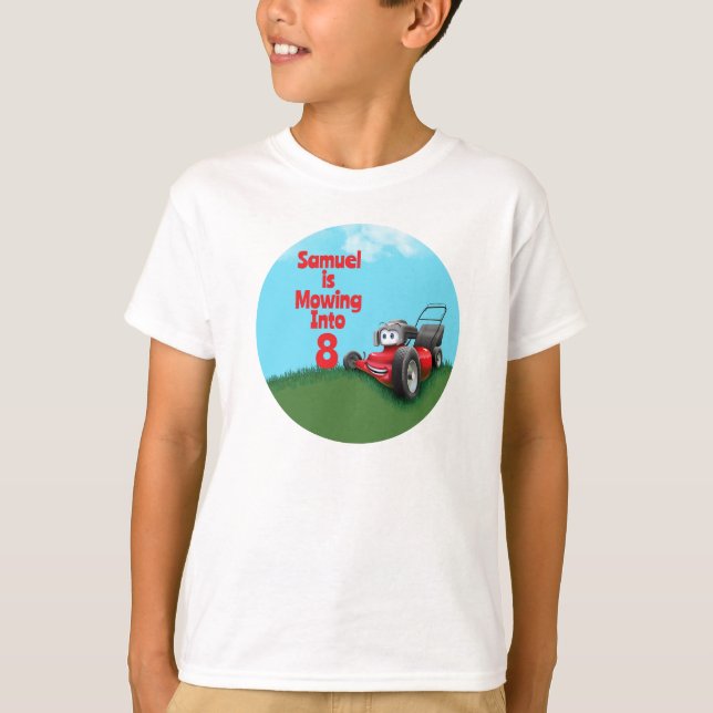 Custom Lawn Mower Kid's Birthday T Shirt (Framsida)
