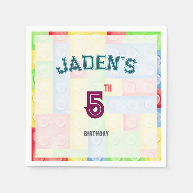 Custom Lego Block Birthday Party Napkins Pappersservett (Framsidan)