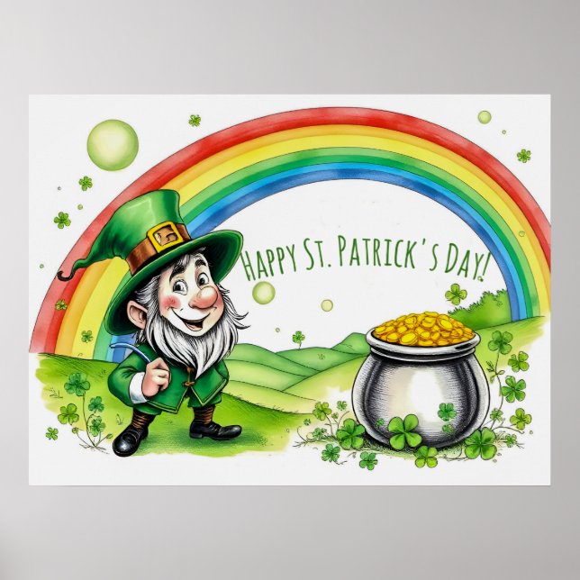 Custom Leprechaun Gnome St. Patrick's Day Shamrock Poster (Framsidan)