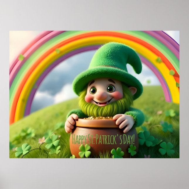 Custom Leprechaun Gnome St. Patrick's Day Shamrock Poster (Framsidan)