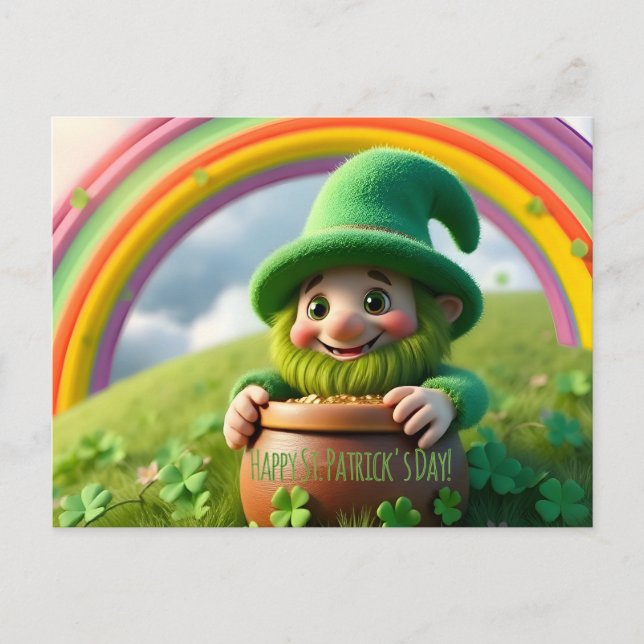 Custom Leprechaun Gnome St. Patrick's Day Shamrock Vykort (Framsida)