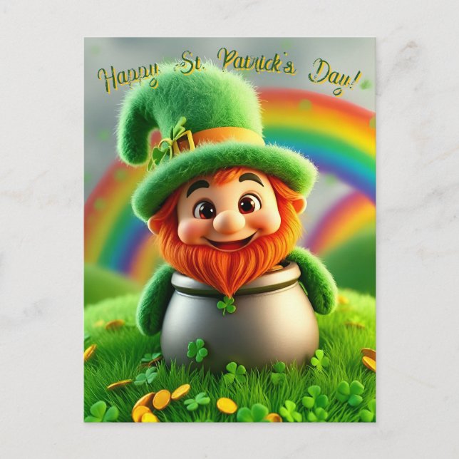 Custom Leprechaun Gnome St. Patrick's Day Shamrock Vykort (Framsida)