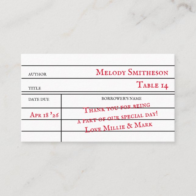 Custom Library Checkout Card Table Numbers Lojalitetskort (Framsida)