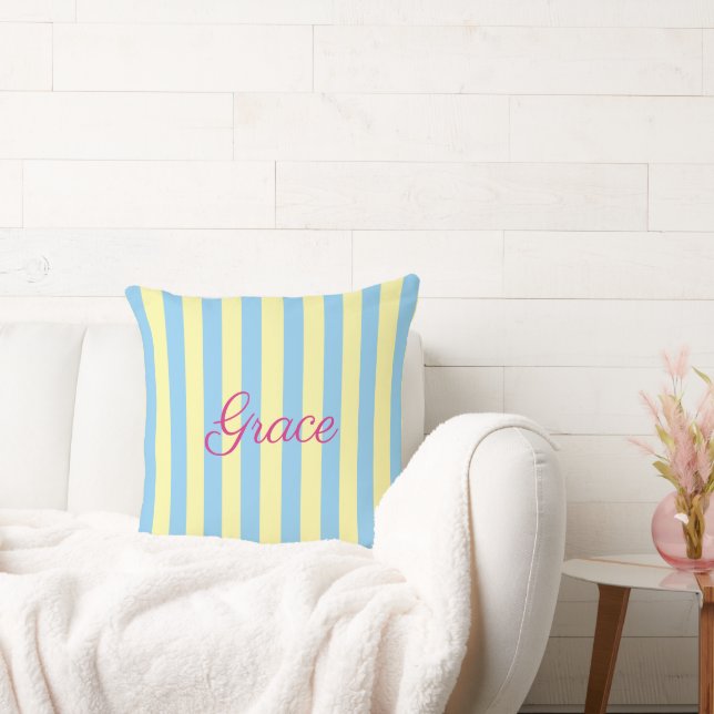 Custom Light Blue & Yellow Striped  Kudde (Soffa)