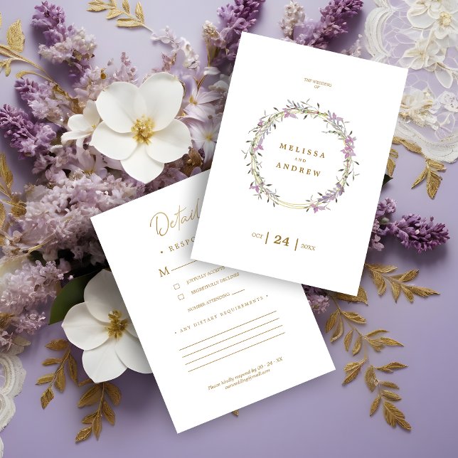 Custom Lilac Elegant Garland Wreath Wedding Tilläggskort (Custom Lilac Elegant Garland RSVP Card.)