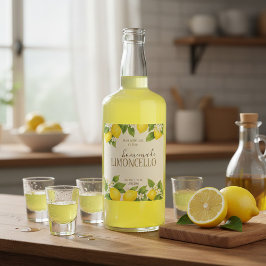 Custom Limoncello Label with Watercolor Lemons Vinflaska Etikett