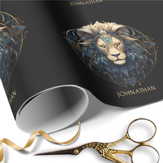 Custom Lion Zodiac Symbol Black Gold Cosmic Leo Presentpapper (Skapare uppladdad)