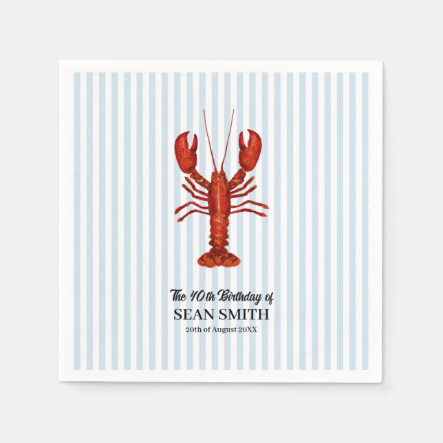 Custom Lobster Boil Nautical Blue Stripe Pappersservett (Framsidan)