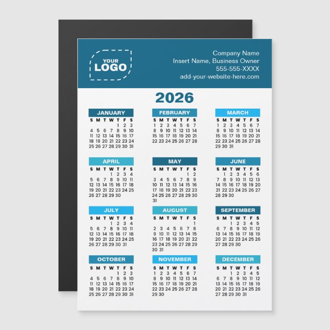 Custom Logo 2026 Calendar Business Magnet (Fram/baksida)
