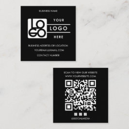Custom Logo Black QR Code Website Social Media Fyrkantigt Visitkort