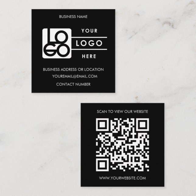 Custom Logo Black White QR Code Website  Fyrkantigt Visitkort (Fram/baksida)