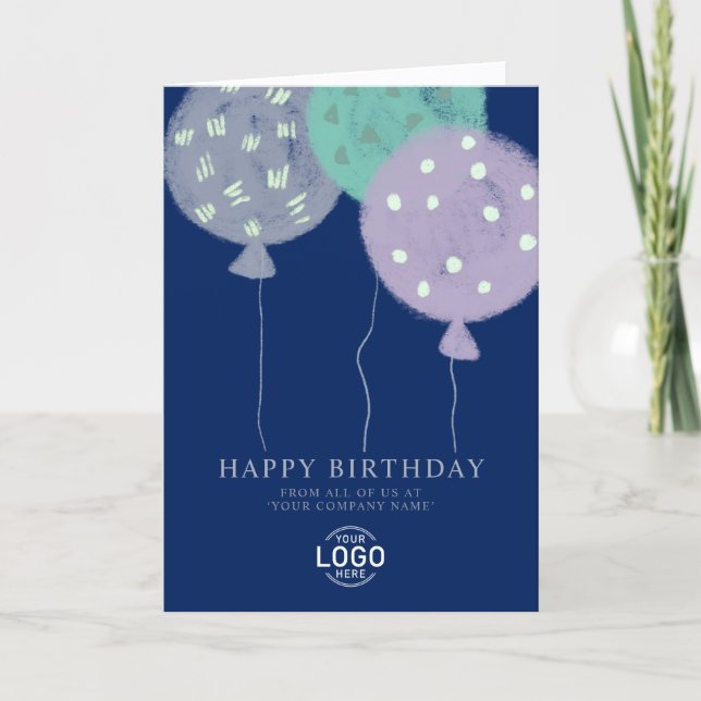 Custom Logo Blue Balloons Business Birthday Card Helgkort (Framsida)