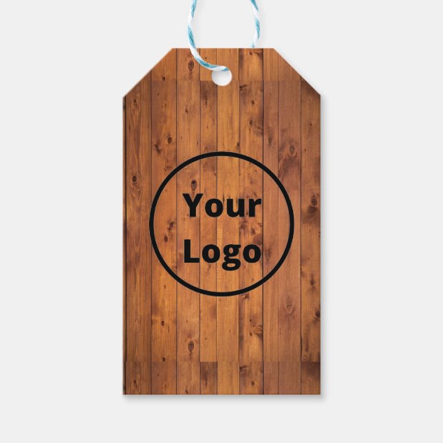 Custom logo brown wood presentetikett (Framsidan)