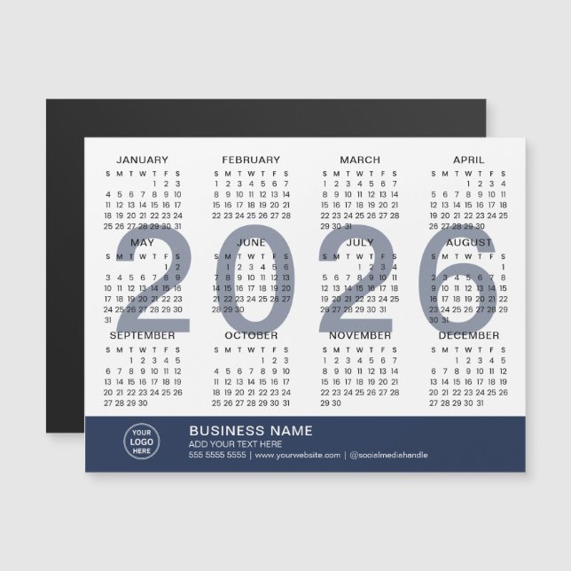 Custom Logo Business 2026 Magnetic Calendar (Fram/baksida)