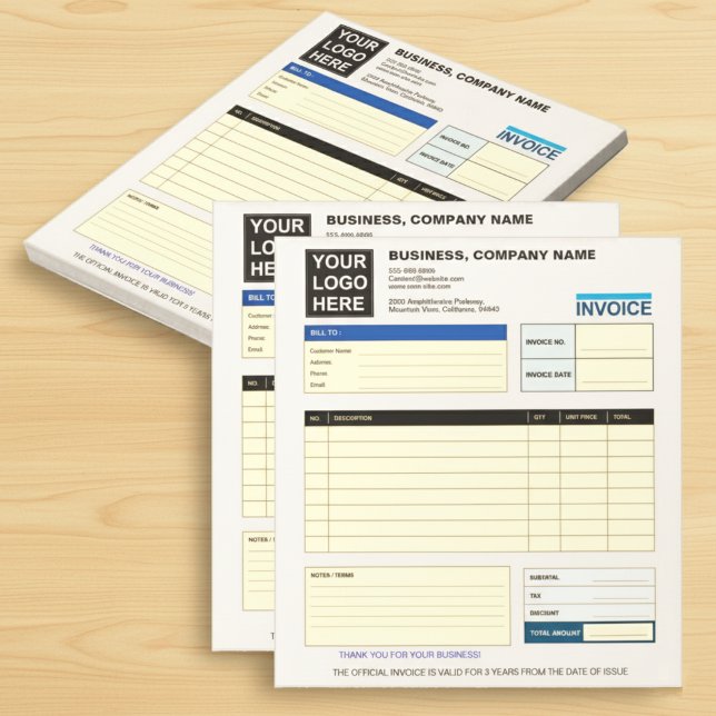 Custom Logo Business Invoice Order Form  Anteckningsblock (Business Invoice Order Form Logo Notepad)