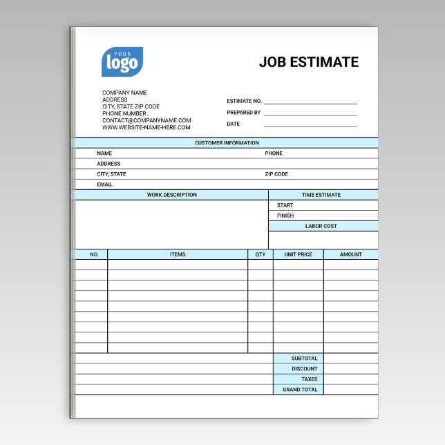 Custom Logo Business Job Estimate Form Notepad Anteckningsblock (Skapare uppladdad)