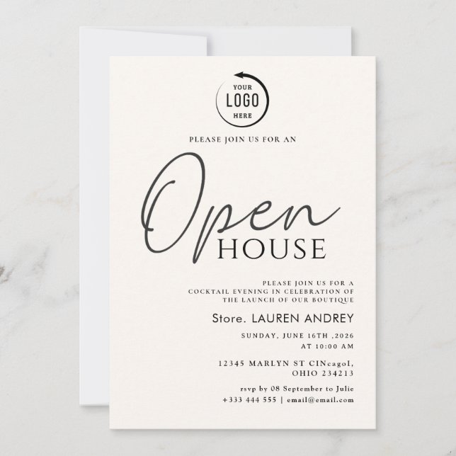 Custom Logo Business Open House Invitation Inbjudningar (Framsida)