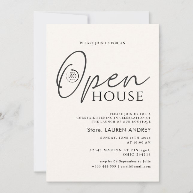 Custom Logo Business Open House Invitation Inbjudningar (Framsida)
