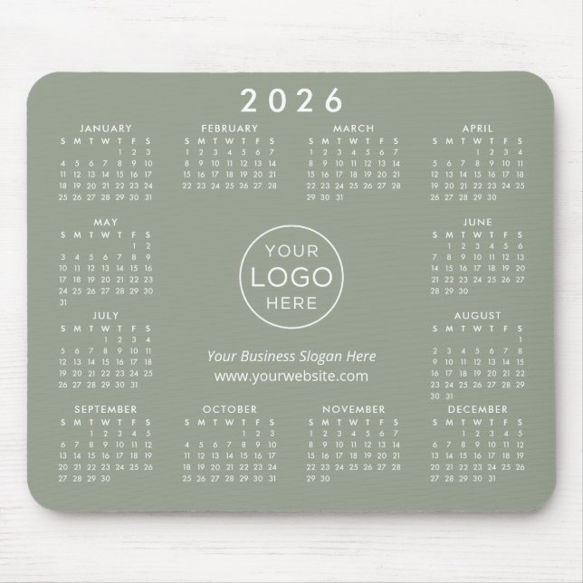 Custom Logo Business Promo 2026 Calendar Green Musmatta (Framsidan)