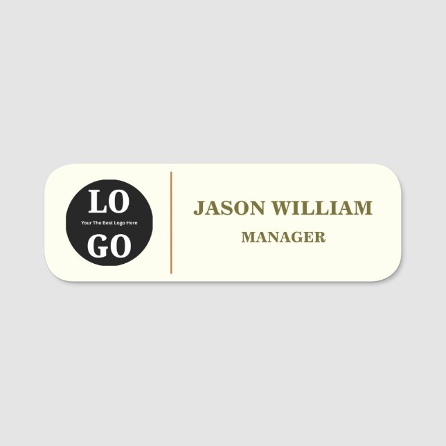 Custom Logo Employee Minimalist Ivory Namnbricka (Framsida)