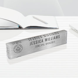 Custom Logo Employee Name Luxe Faux Brushed Silver