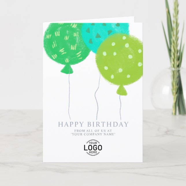 Custom Logo Green Balloons Business Birthday Card Helgkort (Framsida)