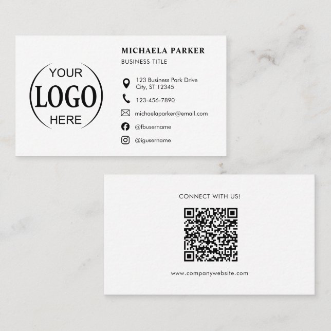 Custom Logo Icons Modern White QR Code Visitkort (Fram/baksida)