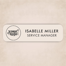 Custom Logo Magnetic Or Safety Pin Beige Small Namnbricka