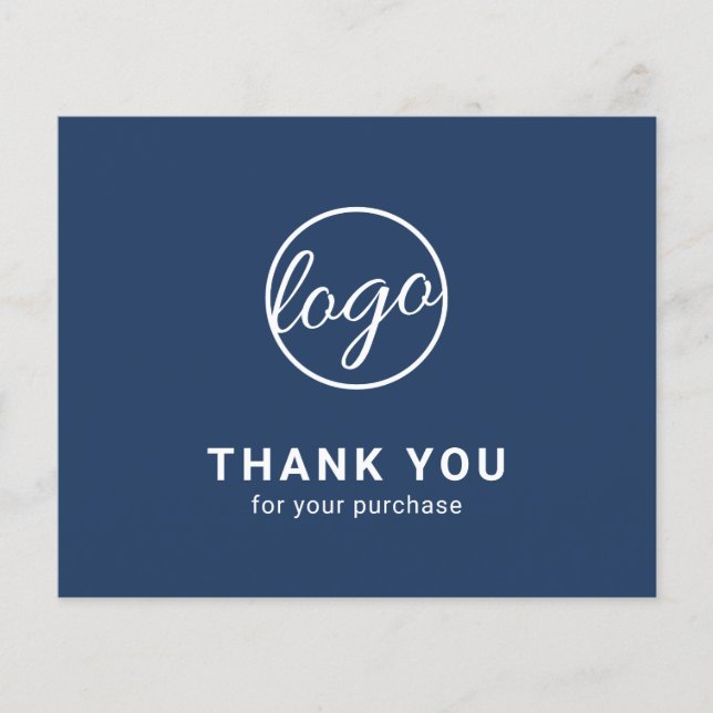Custom Logo Navy Blue Budget Thank You Card (Framsida)