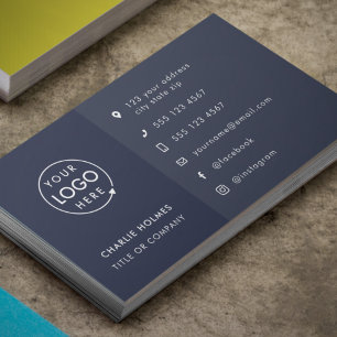 Custom Logo   Navy Blue Modern Icons Social Media Visitkort