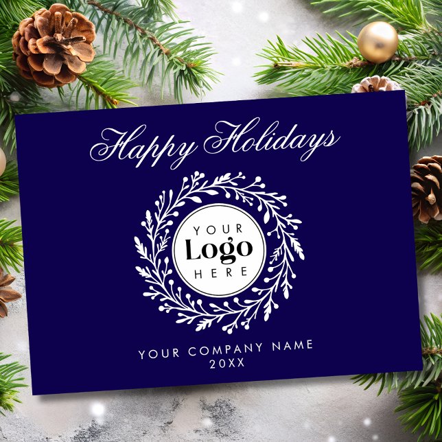 Custom Logo Navy Christmas Business Thank You Card Julkort (Skapare uppladdad)