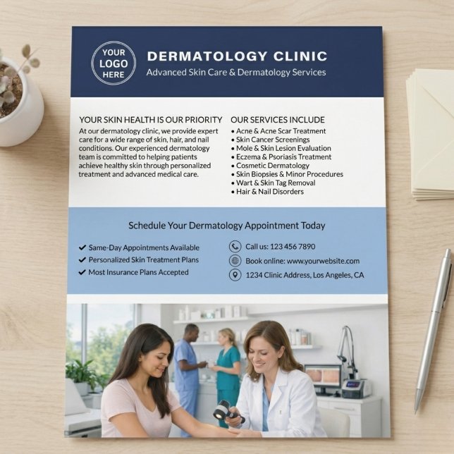 Custom Logo QR Dermatologist Dermatology Clinic Reklamblad (Explore the store for more designs created for businesses.)