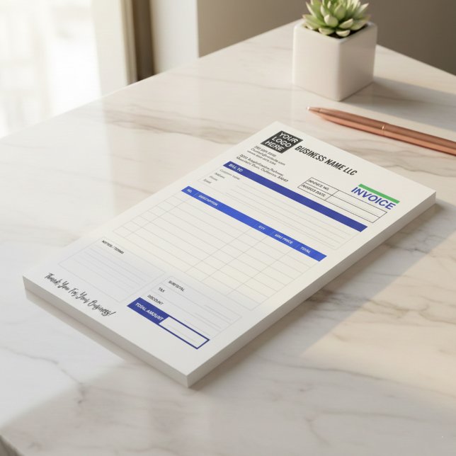 Custom Logo Small Business Invoice Receipt Pad Post-it Block (personalized invoice, sales receipt pad)