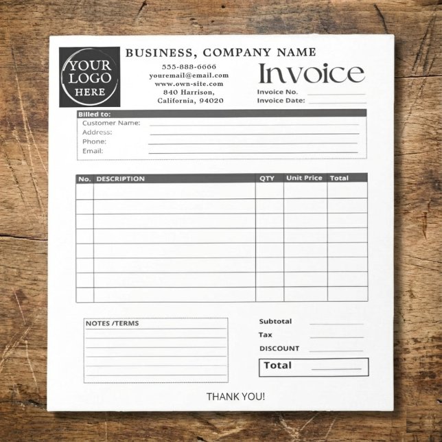 Custom Logo Small Business Invoice Sales Receipt N Anteckningsblock (Clean, professional, and fully customizable ✨
This minimalist invoice notepad helps small businesses)