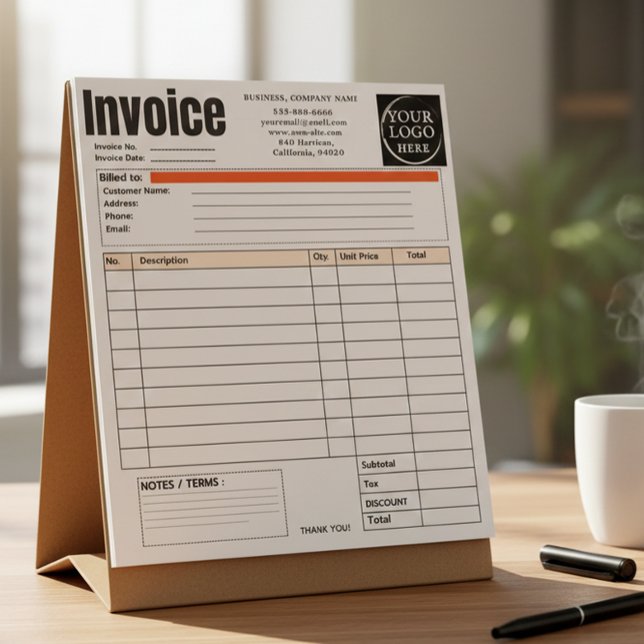 Custom Logo Small Business Invoice Sales Receipt O Anteckningsblock (Skapare uppladdad)