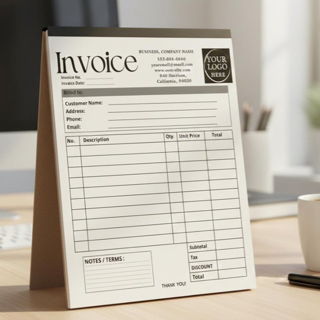 Custom Logo Small Business Invoice Sales Receipt O Anteckningsblock (Skapare uppladdad)