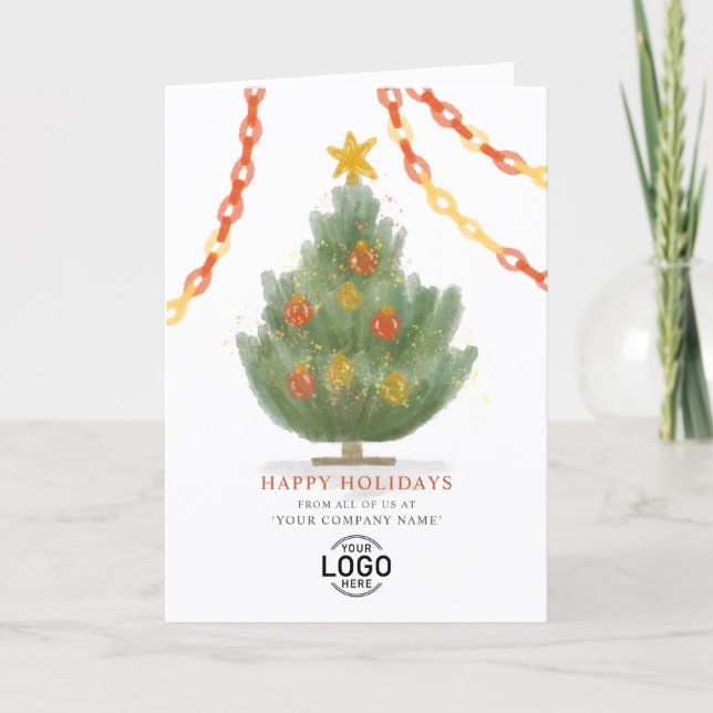 Custom Logo Vintage Christmas Tree Business Helgkort (Framsida)