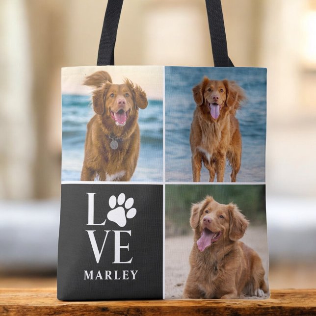 Custom Love Dog Lover Name Photo Collage Pet Tygkasse (Skapare uppladdad)